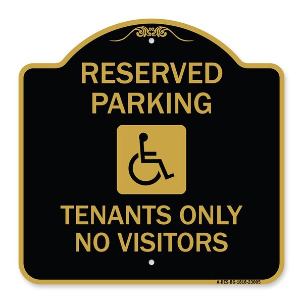 Signmission Reserved Parking Tenants No Visitors W/ Graphic, Black & Gold Alum Sign, 18" x 18", BG-1818-23005 A-DES-BG-1818-23005 - main